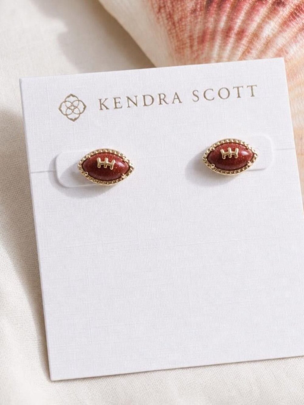 Kendra Scott Football Gold Orange Goldstone Stud Earrings